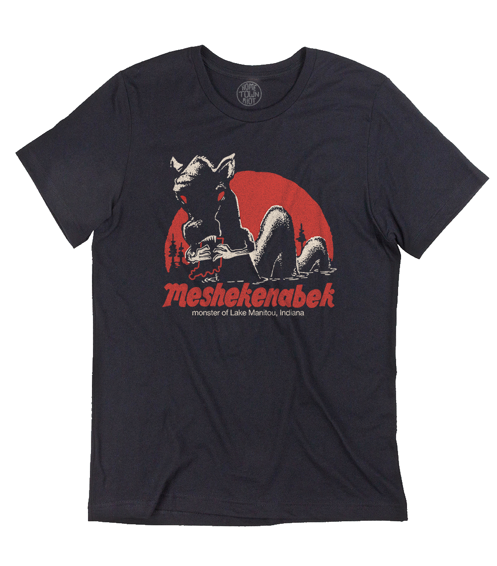 monsters of indiana Meshekenabek Indiana Lake Monster Shirt | Cryptid Tee
