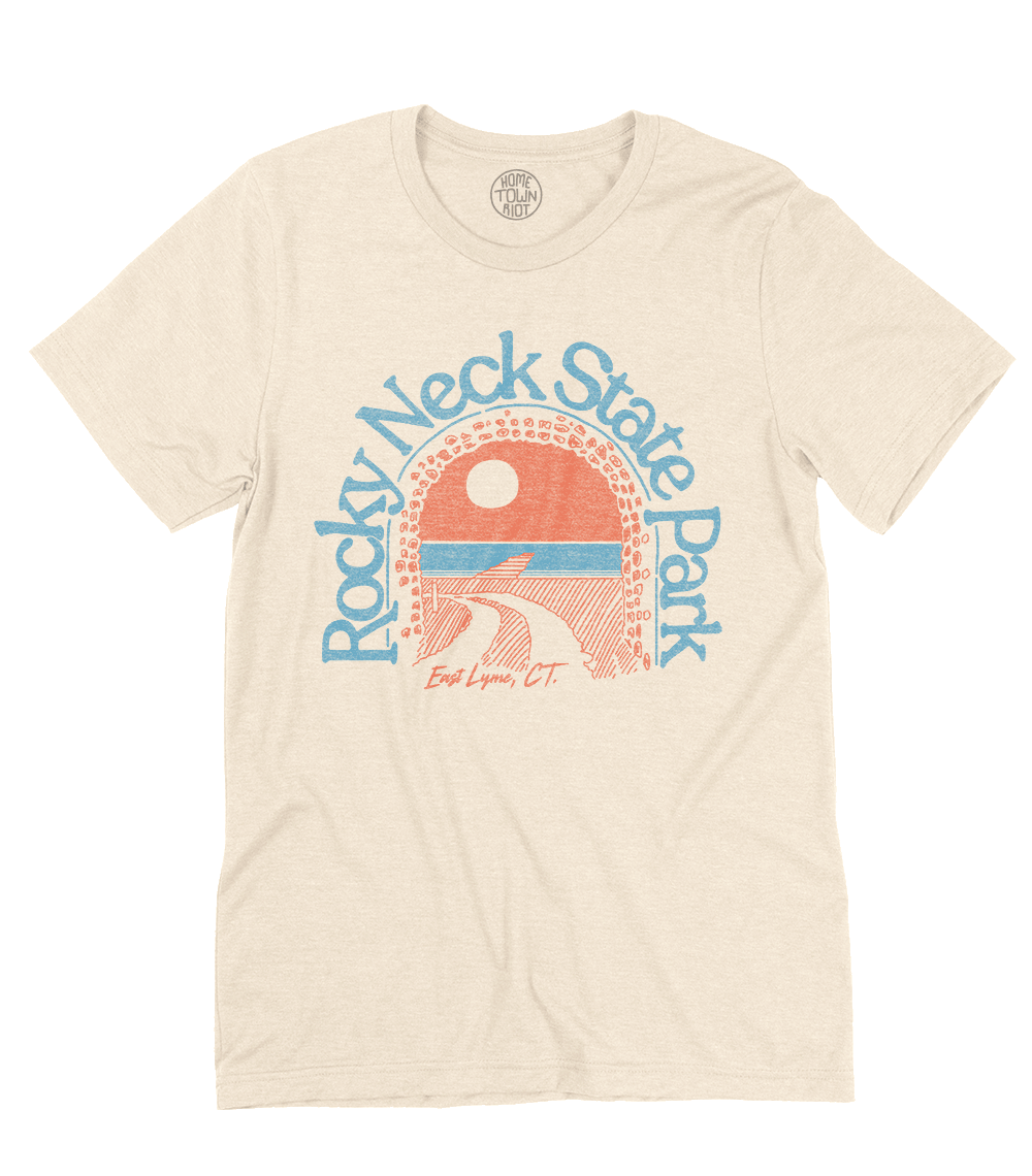 cream t-shirt with 'Rocky Neck State Park' graphic design