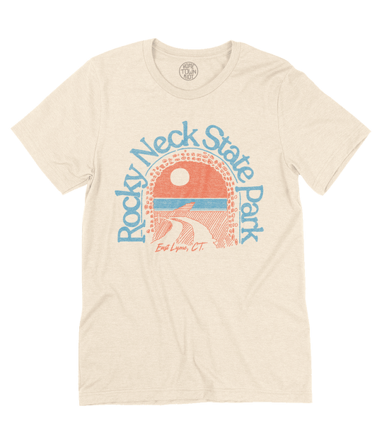 cream t-shirt with 'Rocky Neck State Park' graphic design