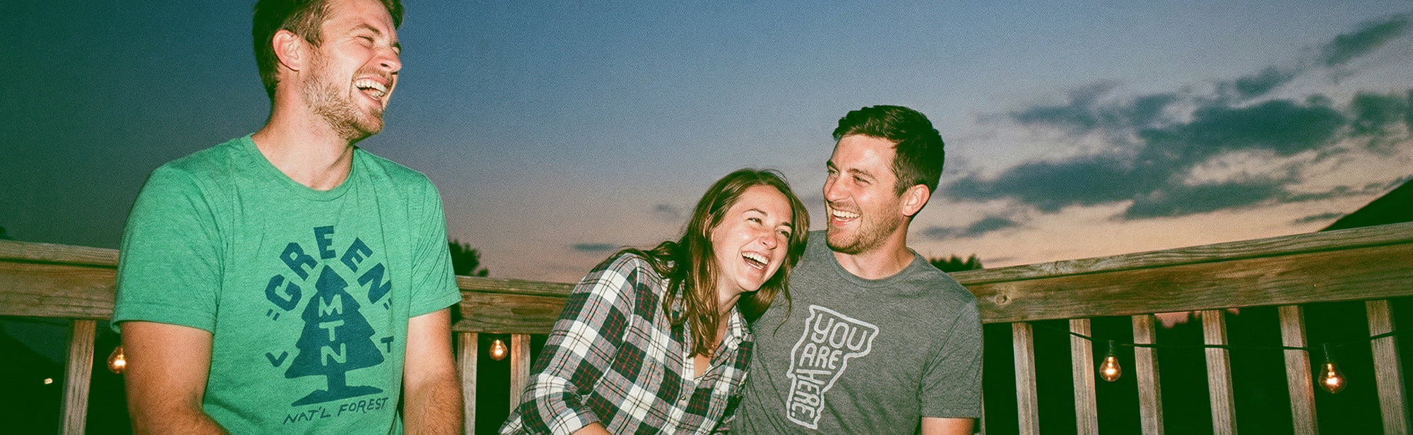 3 friends wearing HomeTown Riot gear for Vermont